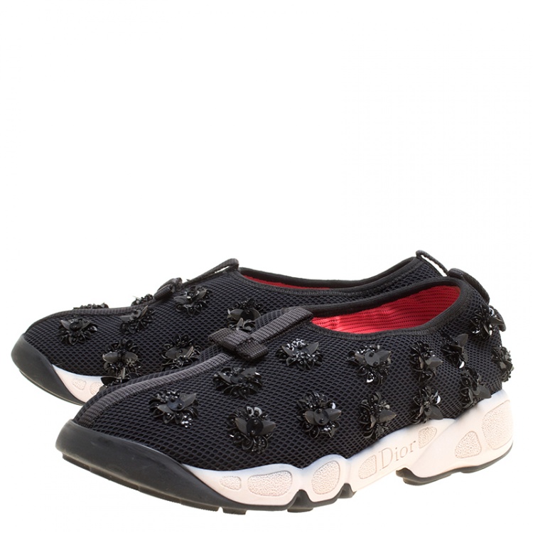 Pre Owned Dior Black Mesh Fusion Embellished Sneakers Size 38