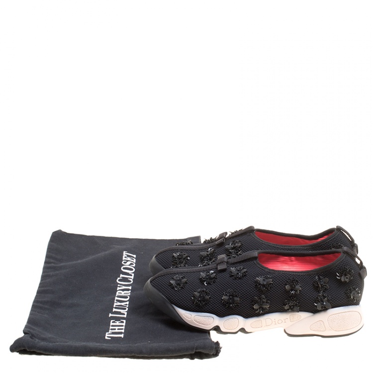 Pre Owned Dior Black Mesh Fusion Embellished Sneakers Size 38