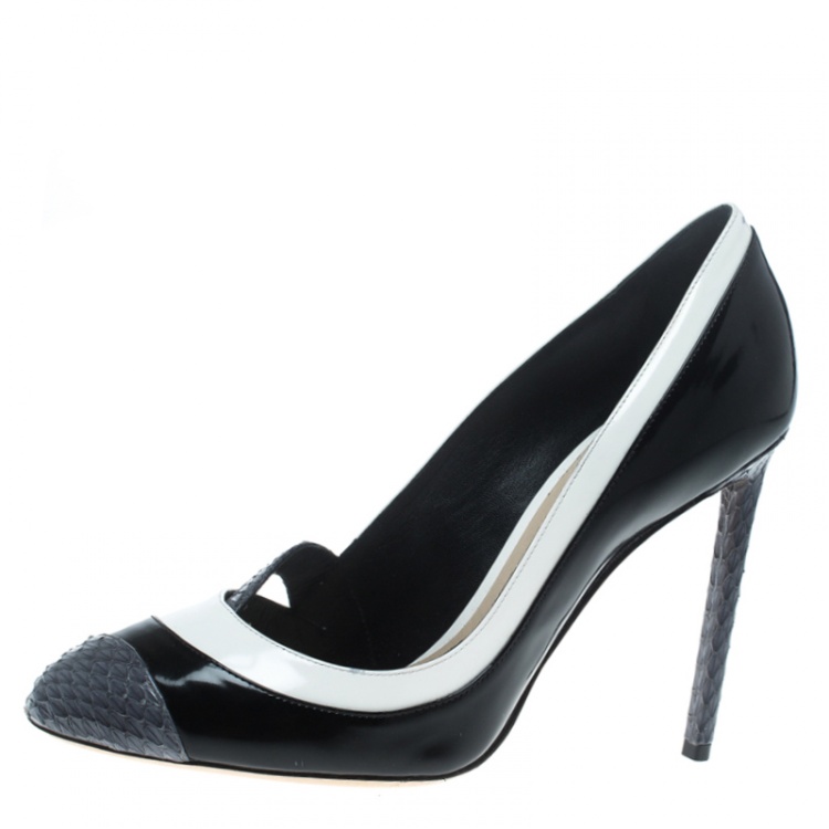 Pre Owned Dior Monochrome Leather and Python Trim Pumps Size 39.5