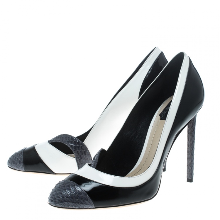 Pre Owned Dior Monochrome Leather and Python Trim Pumps Size 39.5