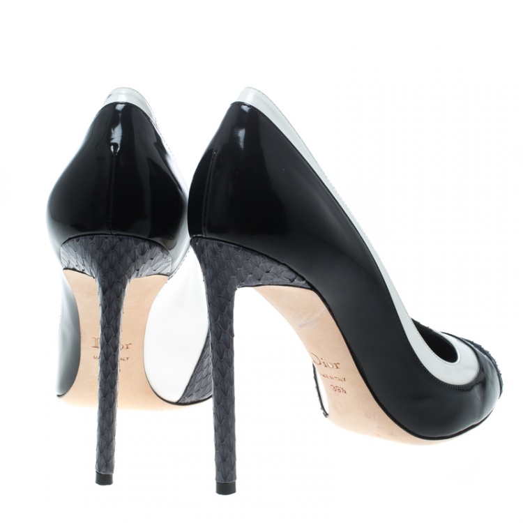 Pre Owned Dior Monochrome Leather and Python Trim Pumps Size 39.5
