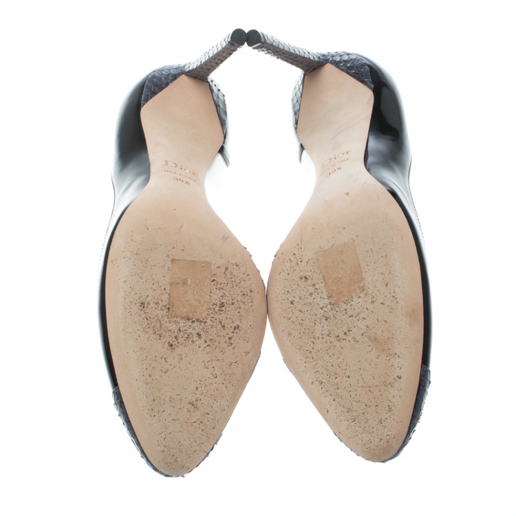 Pre Owned Dior Monochrome Leather and Python Trim Pumps Size 39.5