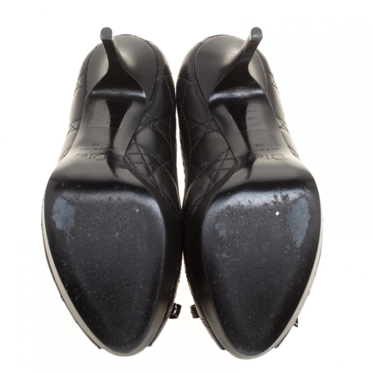 Pre Owned Dior Black Quilted Cannage Leather Sweet Peep Toe Platform Pumps Size 38
