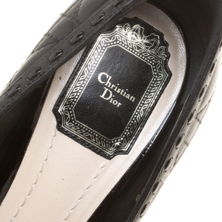 Pre Owned Dior Black Quilted Cannage Leather Sweet Peep Toe Platform Pumps Size 38