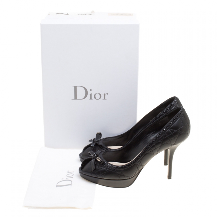 Pre Owned Dior Black Quilted Cannage Leather Sweet Peep Toe Platform Pumps Size 38