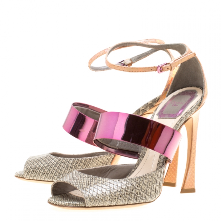 Pre Owned Dior Multicolor Python Leather Open Toe Ankle Strap Sandals Size 38