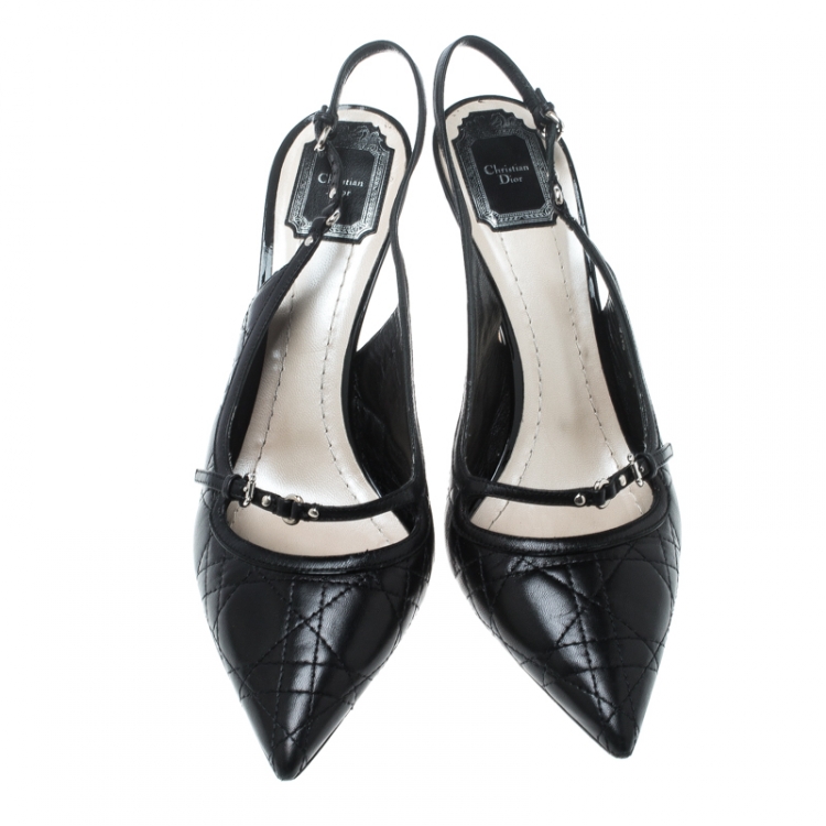 Pre Owned Dior Black Cannage Leather Buckle Pointed Toe Slingback Sandals Size 41