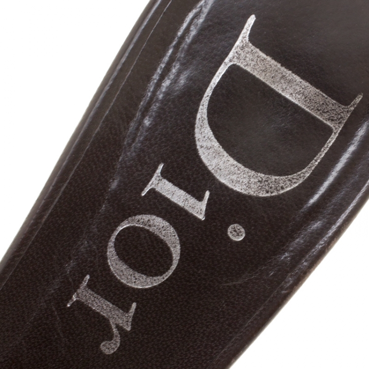 Pre Owned Dior Brown Diorissimo Canvas Floral Appliqué Pointed Toe Slides Size 37