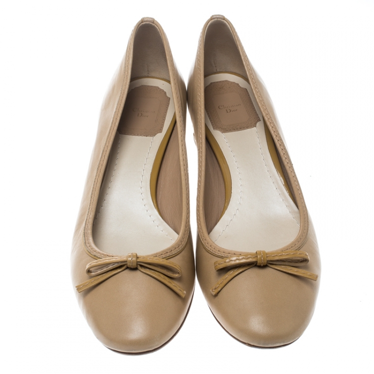Pre Owned Dior Light Brown Leather Bow Detail Cannage Heel Pumps Size 39