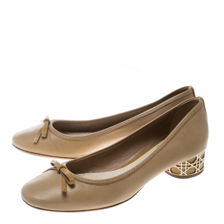 Pre Owned Dior Light Brown Leather Bow Detail Cannage Heel Pumps Size 39