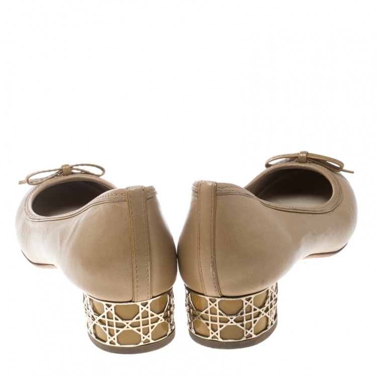 Pre Owned Dior Light Brown Leather Bow Detail Cannage Heel Pumps Size 39