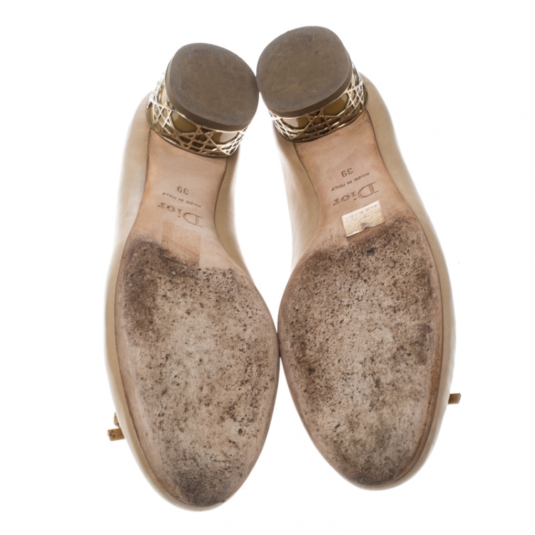 Pre Owned Dior Light Brown Leather Bow Detail Cannage Heel Pumps Size 39