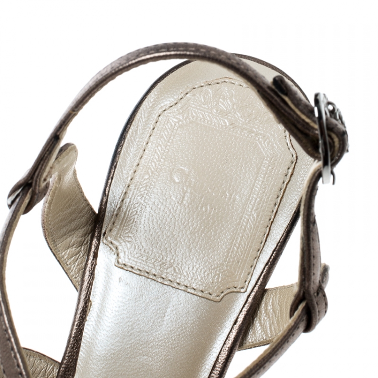 Pre Owned Dior Metallic Grey Leather Strappy Sandals Size 36