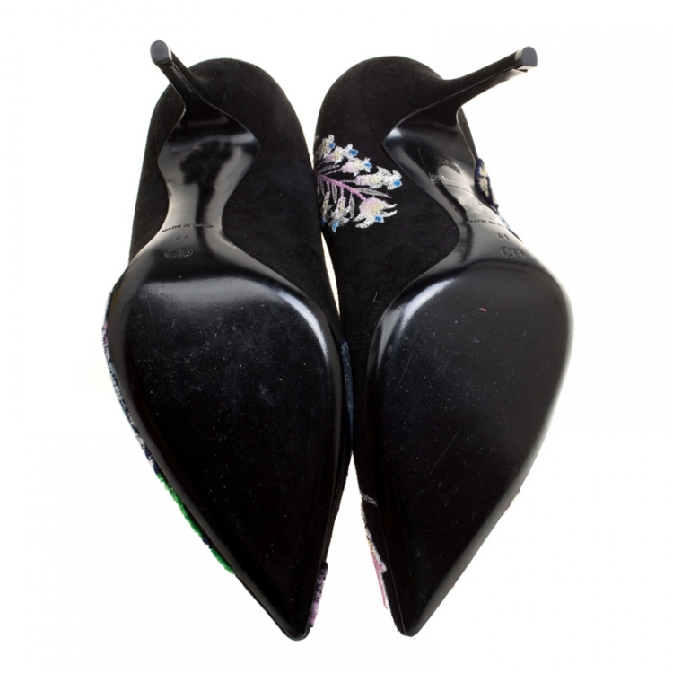 Pre Owned Dior Black Suede Embroidered Pointed Toe Pumps Size 41