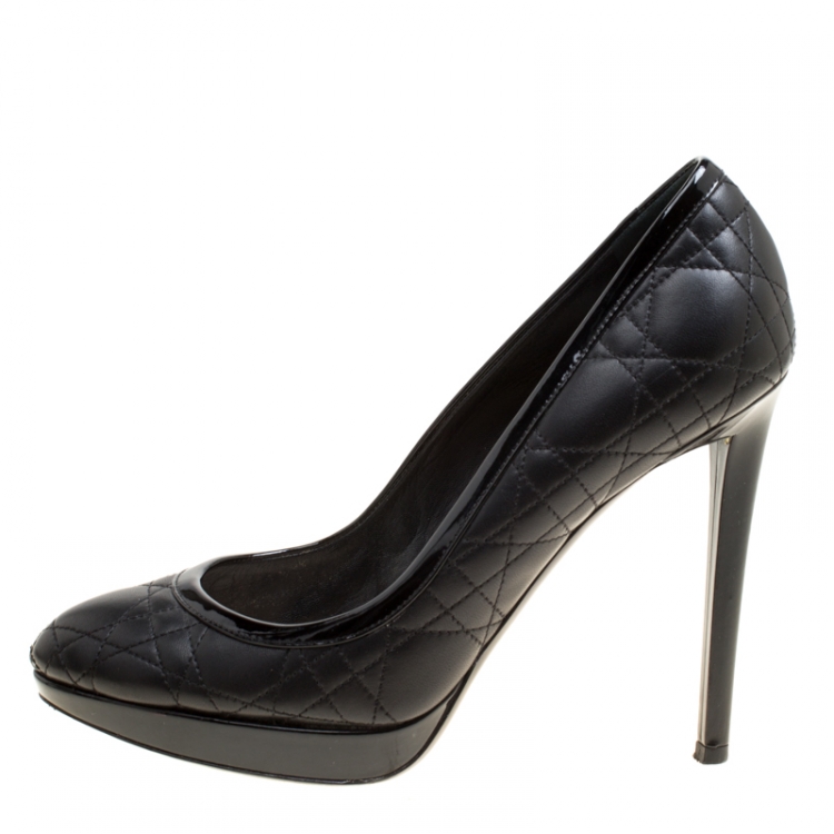 Pre Owned Dior Black Quilted Cannage Leather Platform Pumps Size 39.5
