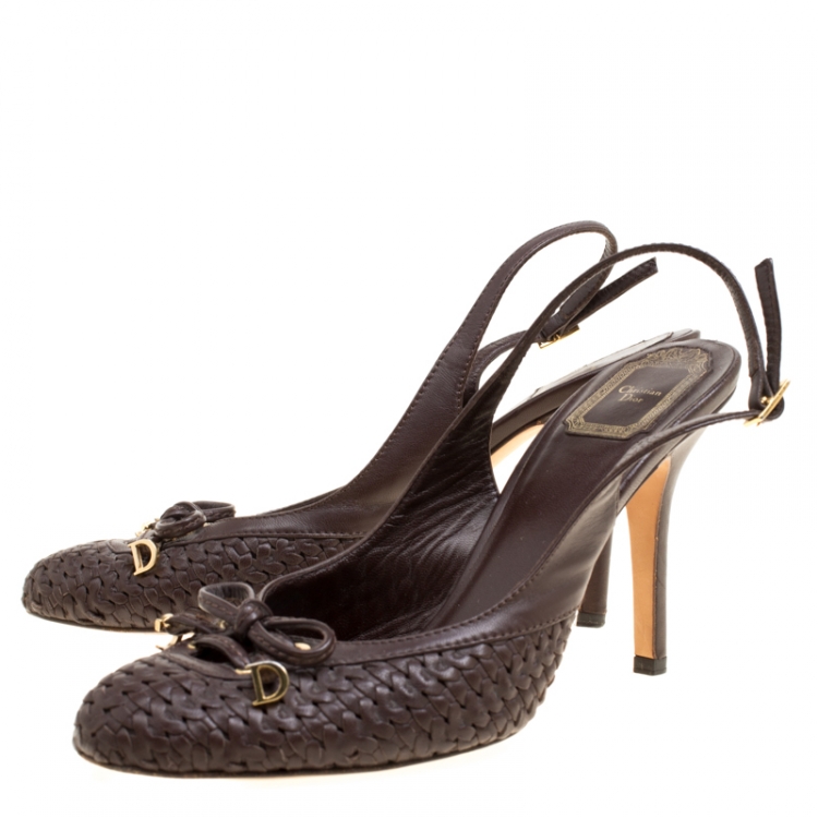 Pre Owned Dior Brown Leather Braid and Bow Detail Slingback Sandals Size 40