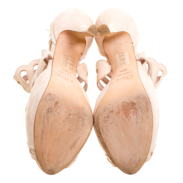 Pre Owned Dior Beige Suede Charleston Cut Out Platform Sandals Size 39.5