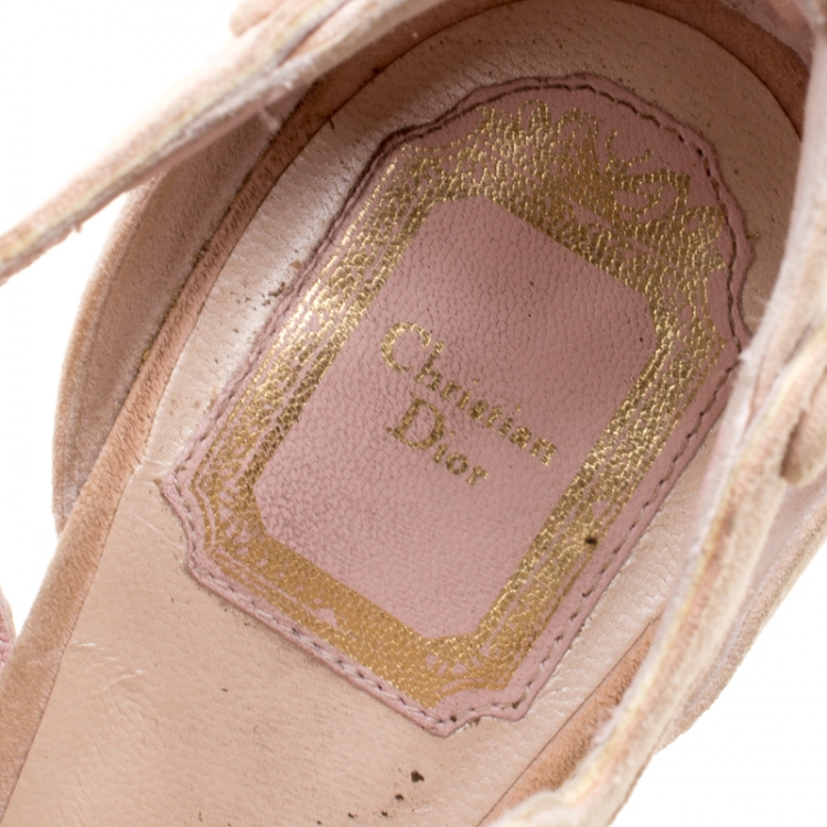 Pre Owned Dior Beige Suede Charleston Cut Out Platform Sandals Size 39.5