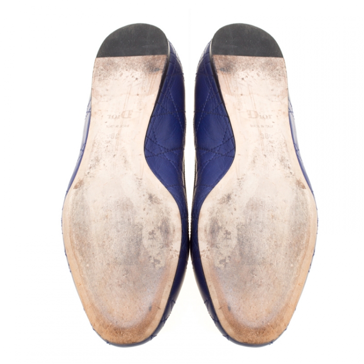 Pre Owned Dior Blue Cannage Leather Ballet Flats Size 38