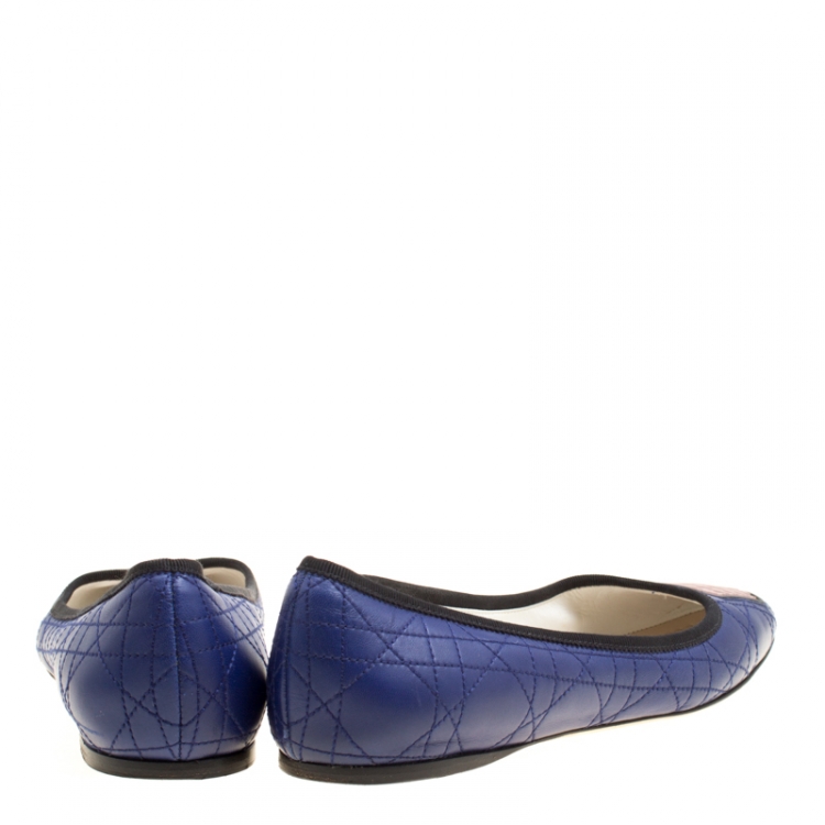 Pre Owned Dior Blue Cannage Leather Ballet Flats Size 38