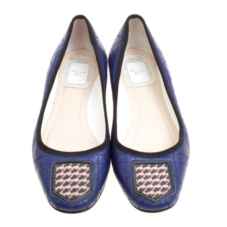 Pre Owned Dior Blue Cannage Leather Ballet Flats Size 38