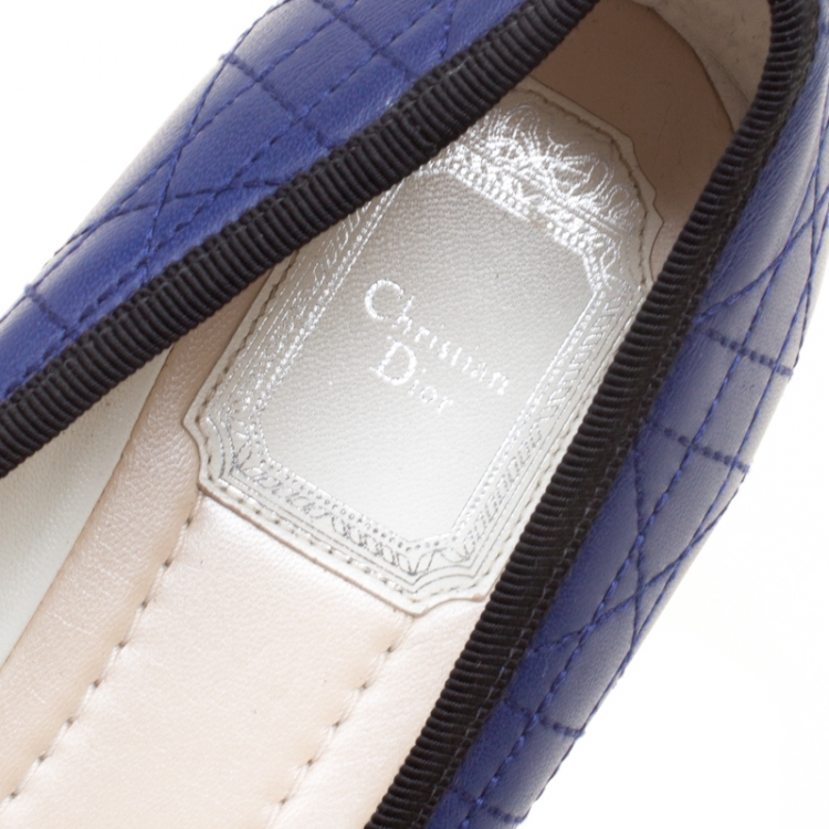 Pre Owned Dior Blue Cannage Leather Ballet Flats Size 38
