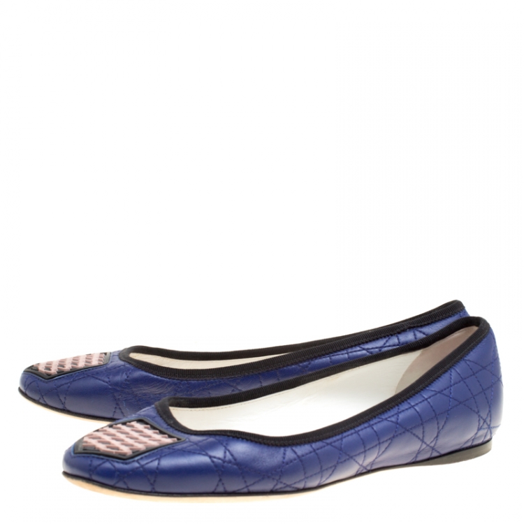 Pre Owned Dior Blue Cannage Leather Ballet Flats Size 38