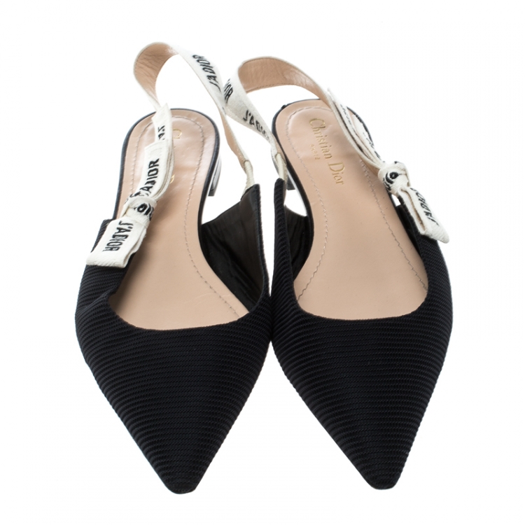 Pre Owned Dior Black Canvas J'adior Ribbon Pointed Toe Slingback Flats Size 42