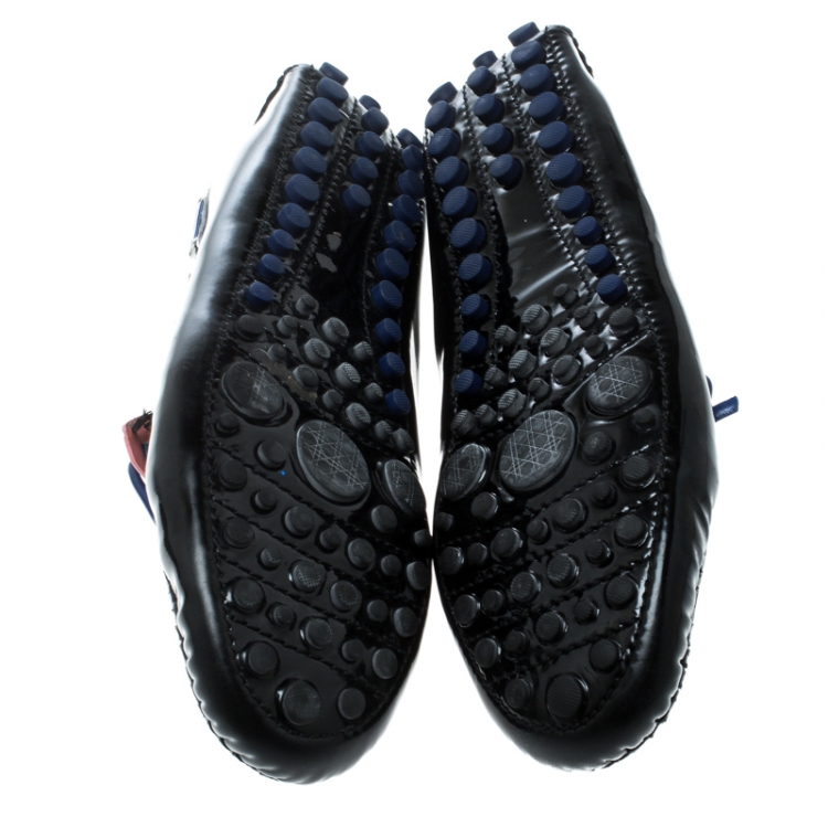 Pre Owned Dior Black Patent Leather Bow Loafers Size 41.5