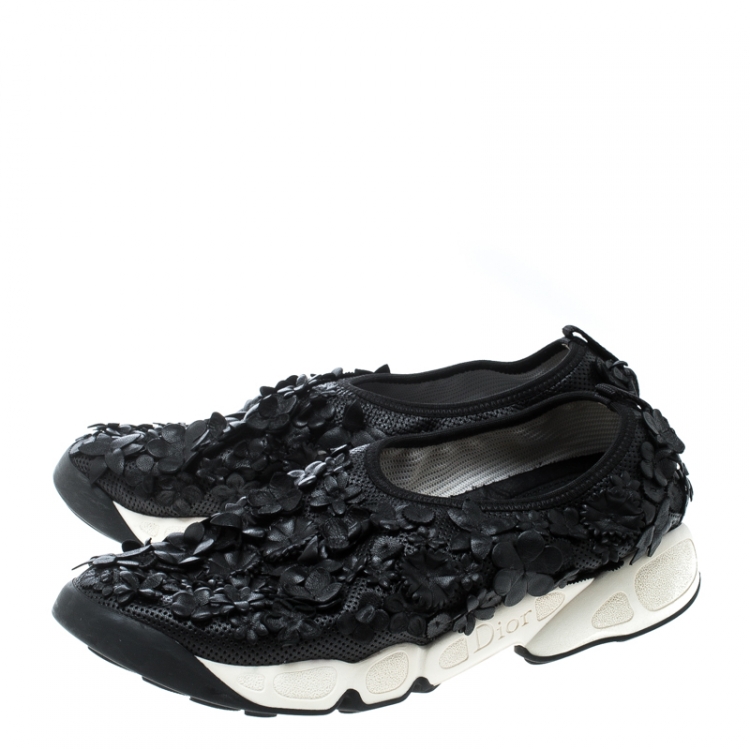 Pre Owned Dior Black Leather Floral Applique Fusion Sneakers Size 38