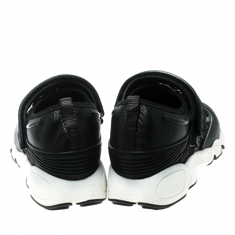 Pre Owned Dior Black Leather Floral Embroidered Fusion Sneakers Size 37.5