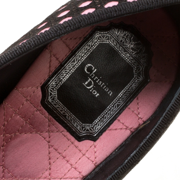 Pre Owned Dior Black/Pink Cannage Suede and Leather Cut Out Detail Smoking Slippers Size 39