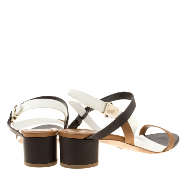 Pre Owned Dior Tricolor Leather Block Heel Strappy Sandals Size 39.5