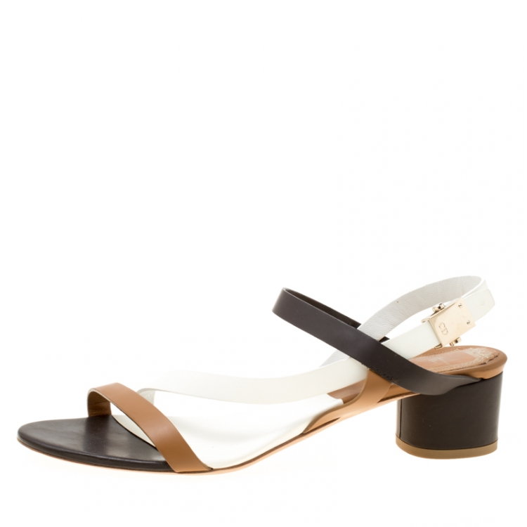 Pre Owned Dior Tricolor Leather Block Heel Strappy Sandals Size 39.5