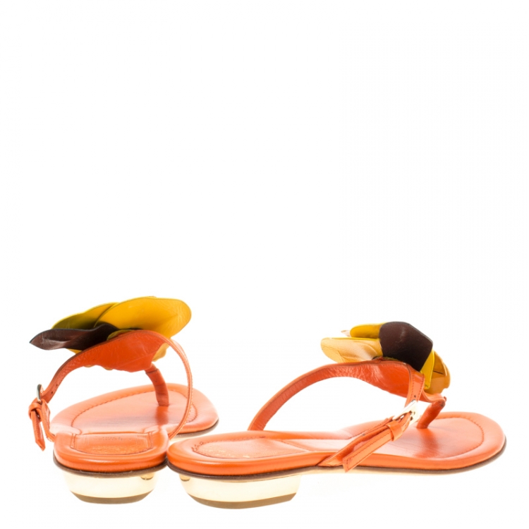 Pre Owned Dior Tricolor Leather Floral Detail Thong Sandals Size 35