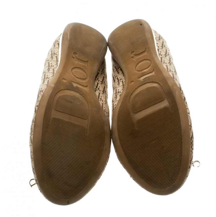 Pre Owned Dior Brown Diorissimo Canvas Bow Detail Scrunch Ballet Flats Size 39.5