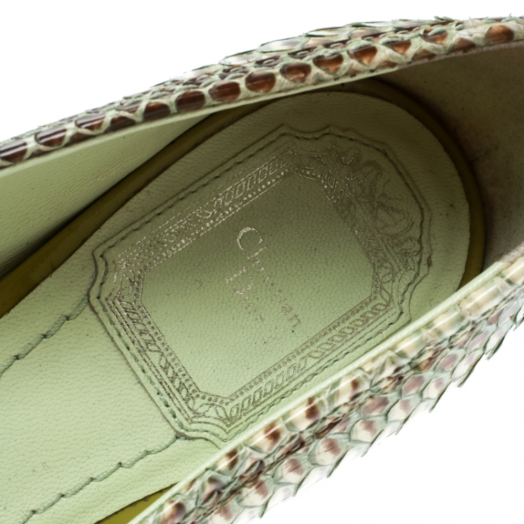 Pre Owned Dior Green Python Bow Detail Ballet Pumps Size 37