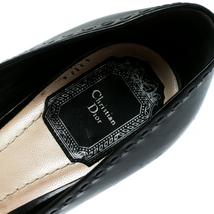 Pre Owned Dior Black Leather Bow Peep Toe Pumps Size 38