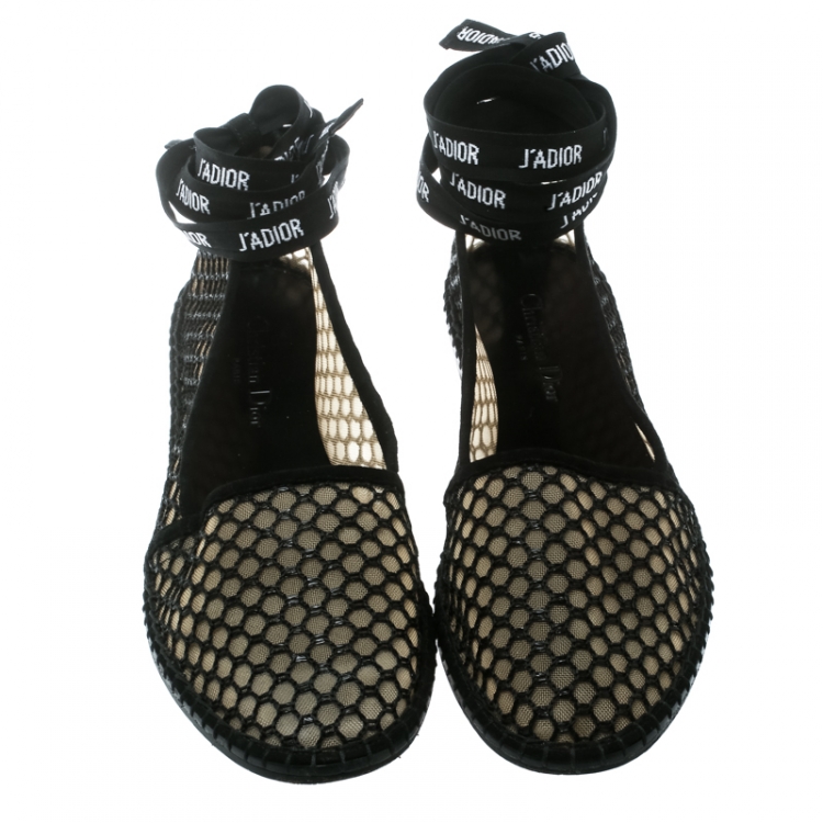 مملوكة مسبقًا Dior Black Mesh And Suede Nicely D Espadrilles Size 41 