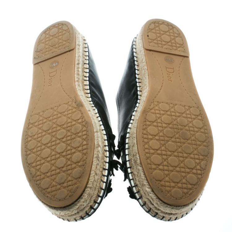 Pre Owned Dior Black Laser Cut Floral Embellished Leather Flore Espadrilles Size 39.5