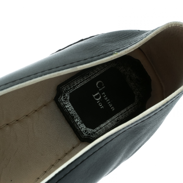 Pre Owned Dior Black Laser Cut Floral Embellished Leather Flore Espadrilles Size 39.5