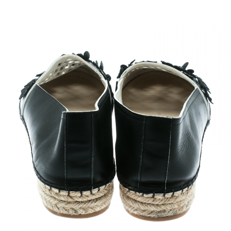 Pre Owned Dior Black Laser Cut Floral Embellished Leather Flore Espadrilles Size 39.5