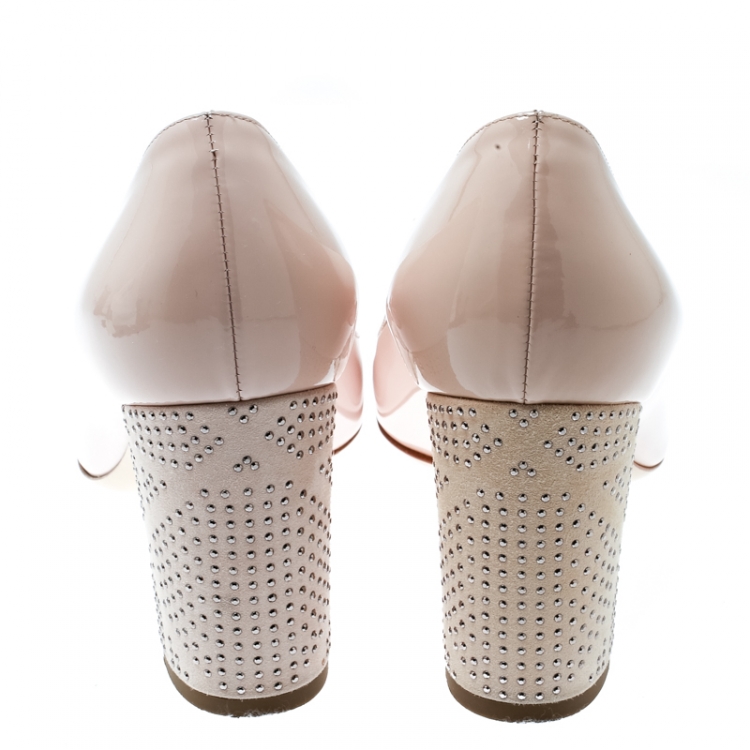 Pre Owned Dior Blush Pink Patent Leather and Suede Block Heel Pumps Size 38.5 