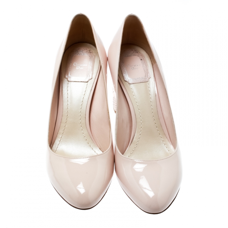 Pre Owned Dior Blush Pink Patent Leather and Suede Block Heel Pumps Size 38.5 