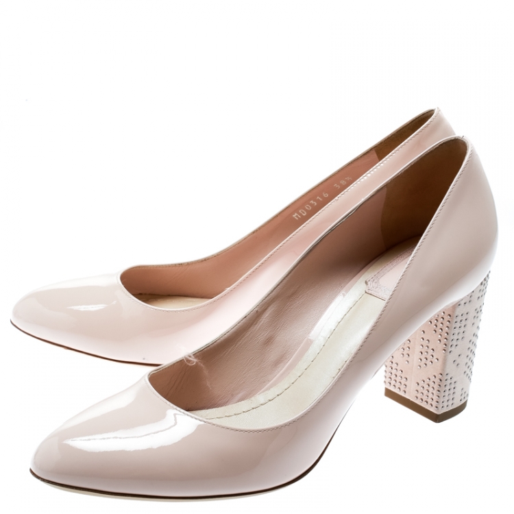 Pre Owned Dior Blush Pink Patent Leather and Suede Block Heel Pumps Size 38.5 
