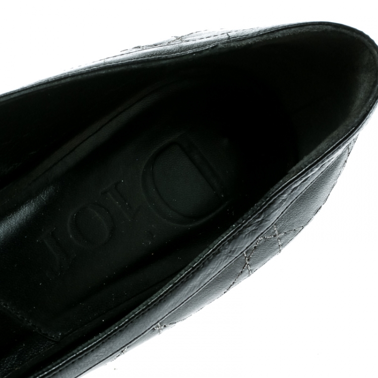 Pre Owned Dior Black Cannage Leather Bow Peep Toe Flats 37
