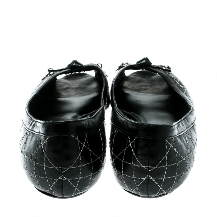 Pre Owned Dior Black Cannage Leather Bow Peep Toe Flats 37