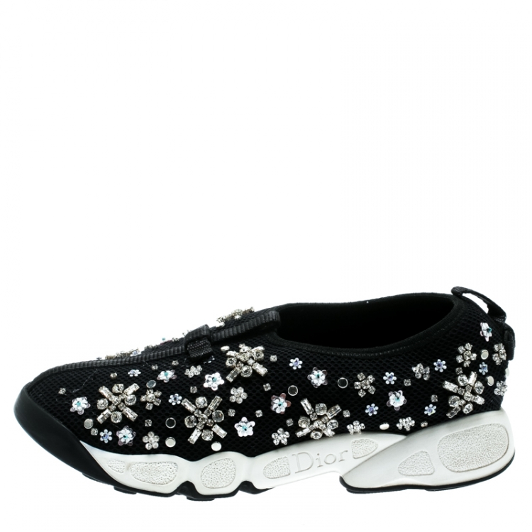 Pre Owned Dior Black Mesh Fusion Embellished Sneakers Size 35