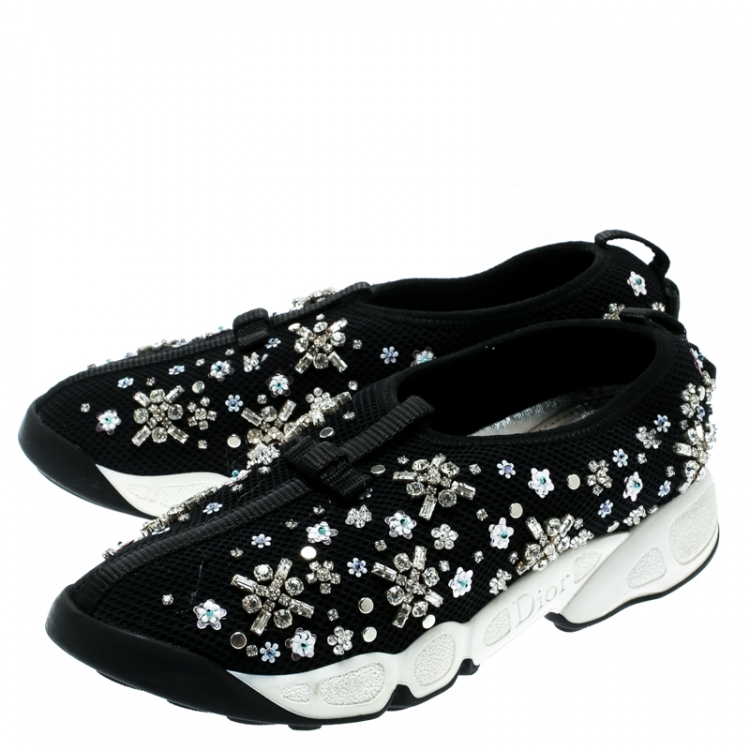 Pre Owned Dior Black Mesh Fusion Embellished Sneakers Size 35