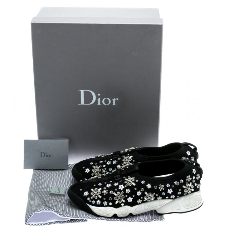 Pre Owned Dior Black Mesh Fusion Embellished Sneakers Size 35